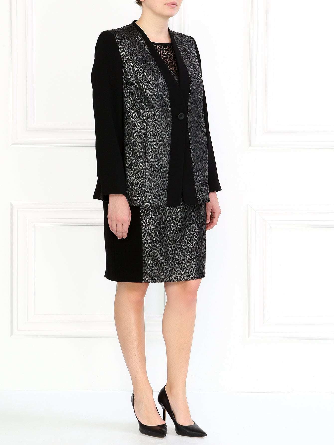 High-waisted Skirt ORBITA with printed lace panel and zipper closure