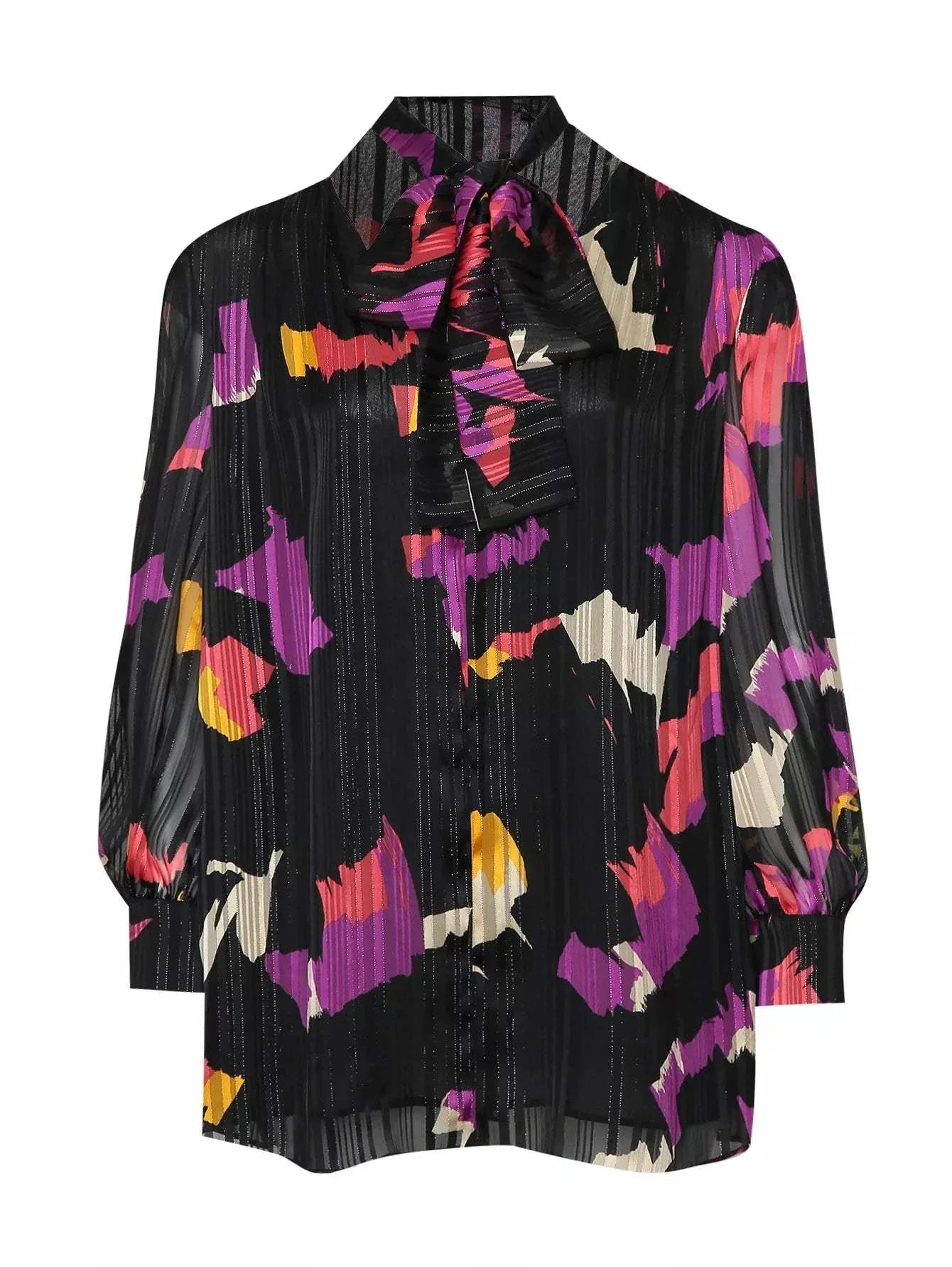 Elegant festive georgette blouse with metallic thread and V-neck bow, perfect for special occasions - Blouse BANNER