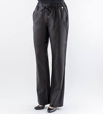 Renzo linen trousers in 100% pure linen with relaxed straight-leg cut and elastic waistband with ties