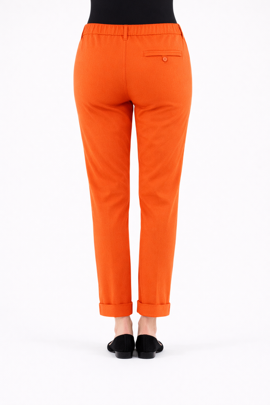 Cropped slim trousers with ankle turn-ups in stretch cotton-viscose blend by Persona Marina Rinaldi