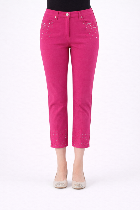 WHISK cropped slim jeans in stretch cotton denim with crystal embellishments and side slits