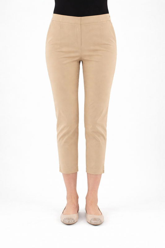WORM cropped slim trousers in stretch cotton with side slits and clean waistband for modern feminine style