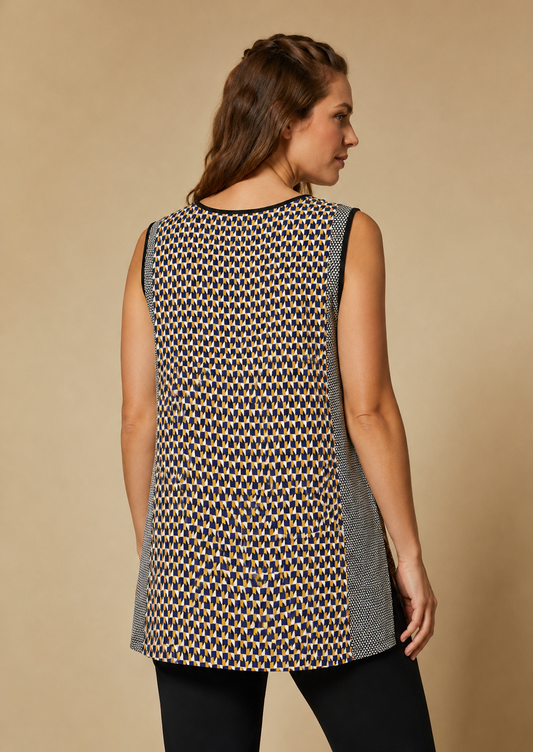 BALIA sleeveless tunic with asymmetric cut and contrast print in lightweight polyester fabric.
