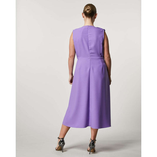 Dress ANDORRA midi crepe satin with flounce details and detachable sleeves