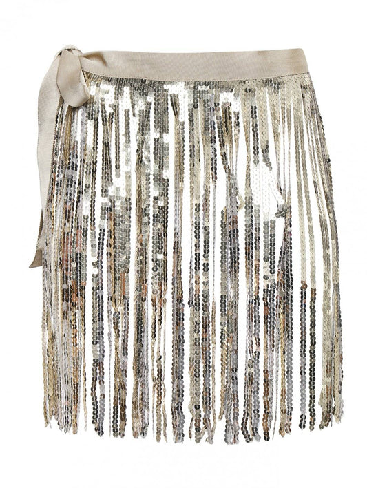 Elegant Larissa belt with gold sequins and grosgrain ribbon for adjustable waist fit