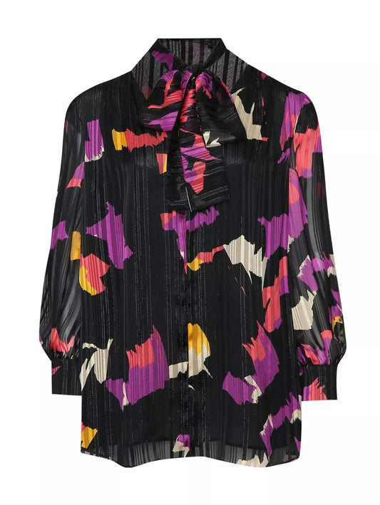 Elegant festive georgette blouse with metallic thread and V-neck bow, perfect for special occasions - Blouse BANNER