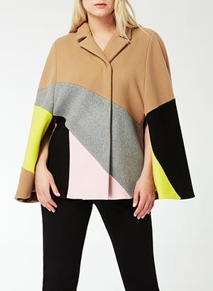 Beige ONTARIO cape with colorful intarsia and sleeve slits by Marina Rinaldi