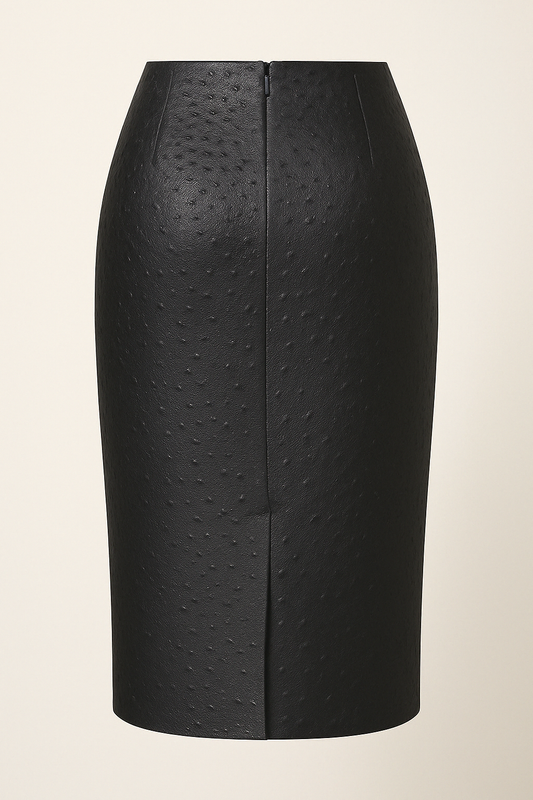 CERTO pencil skirt by Marina Rinaldi in black ostrich-effect fabric, plus-size