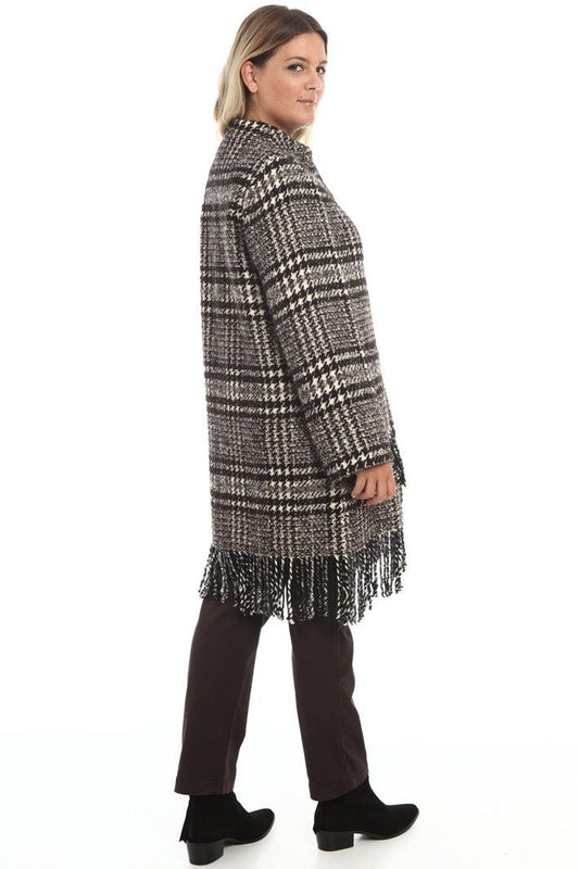 Coat TARTU luxury wool coat with stand-up collar and fringe details