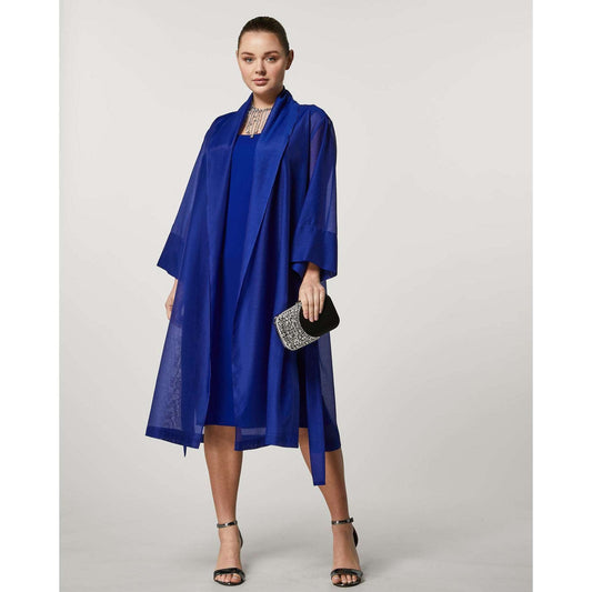 Elegant Princess Dress DAMIERE with round neckline, short detachable sleeves, and back slit in cady fabric