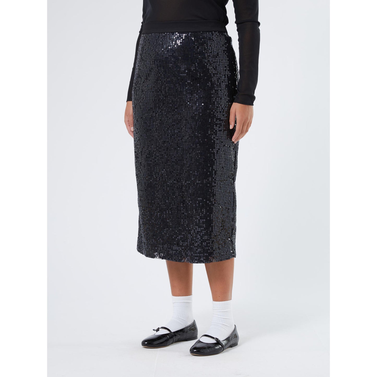 Black sequin-embroidered pencil skirt TASO by Persona by Marina Rinaldi – front view on model