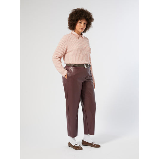 OCCHIO Faux Leather Trousers in Burgundy