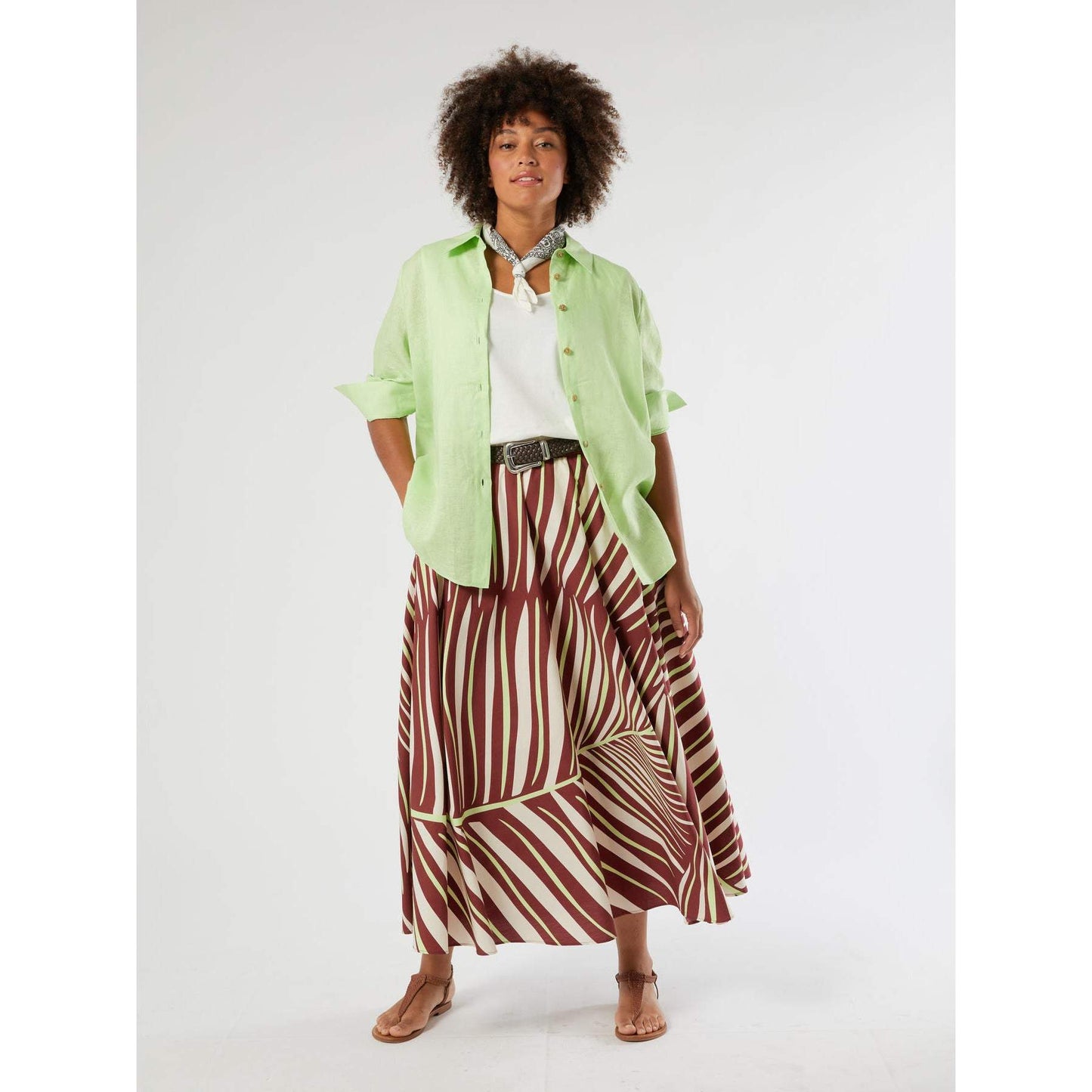 Flowing TERZO printed cotton skirt with artistic print and elastic waistband for comfortable summer wear