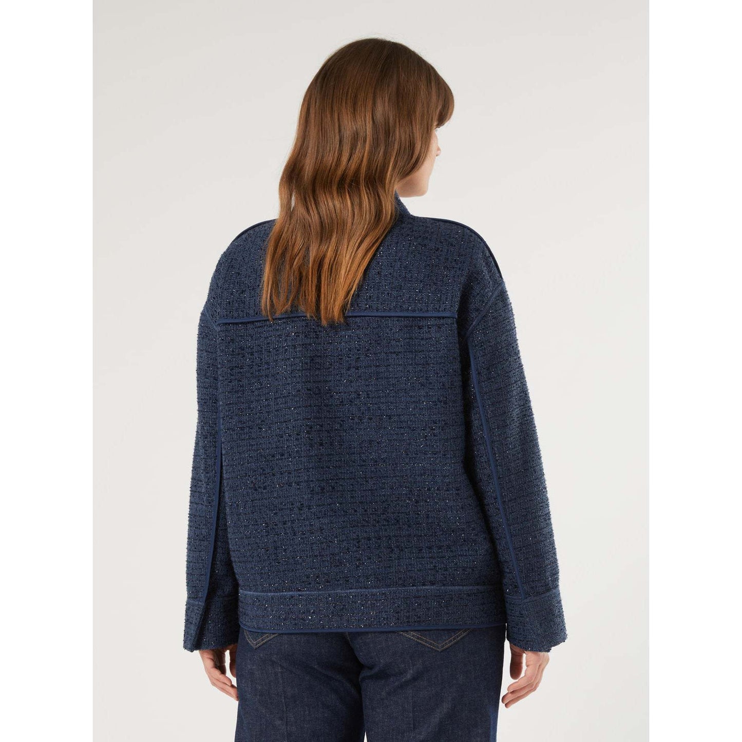 Paese Chanel Jersey Jacket by Persona by Marina Rinaldi in lightweight denim-inspired scuba jersey with straight fit and patch pockets