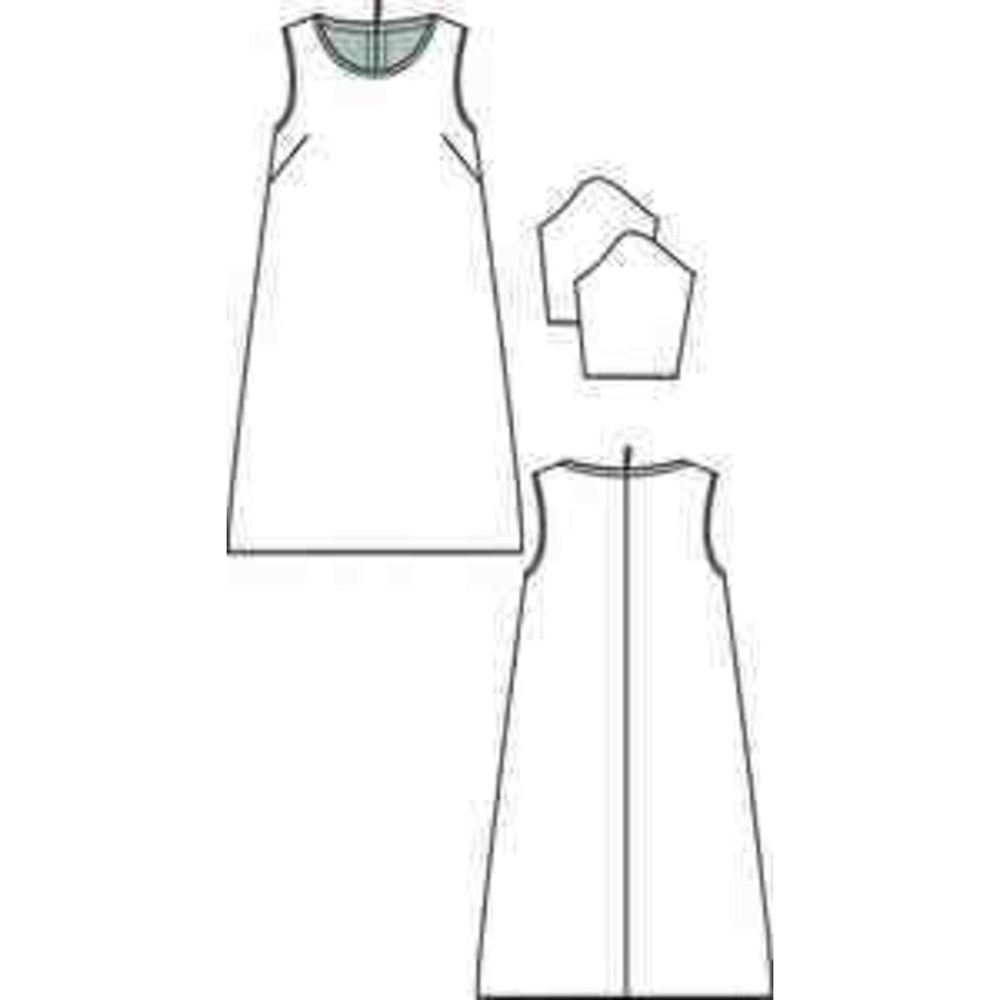 Chanel-style A-line TROFEO dress in bonded jersey with round neckline and concealed back zip