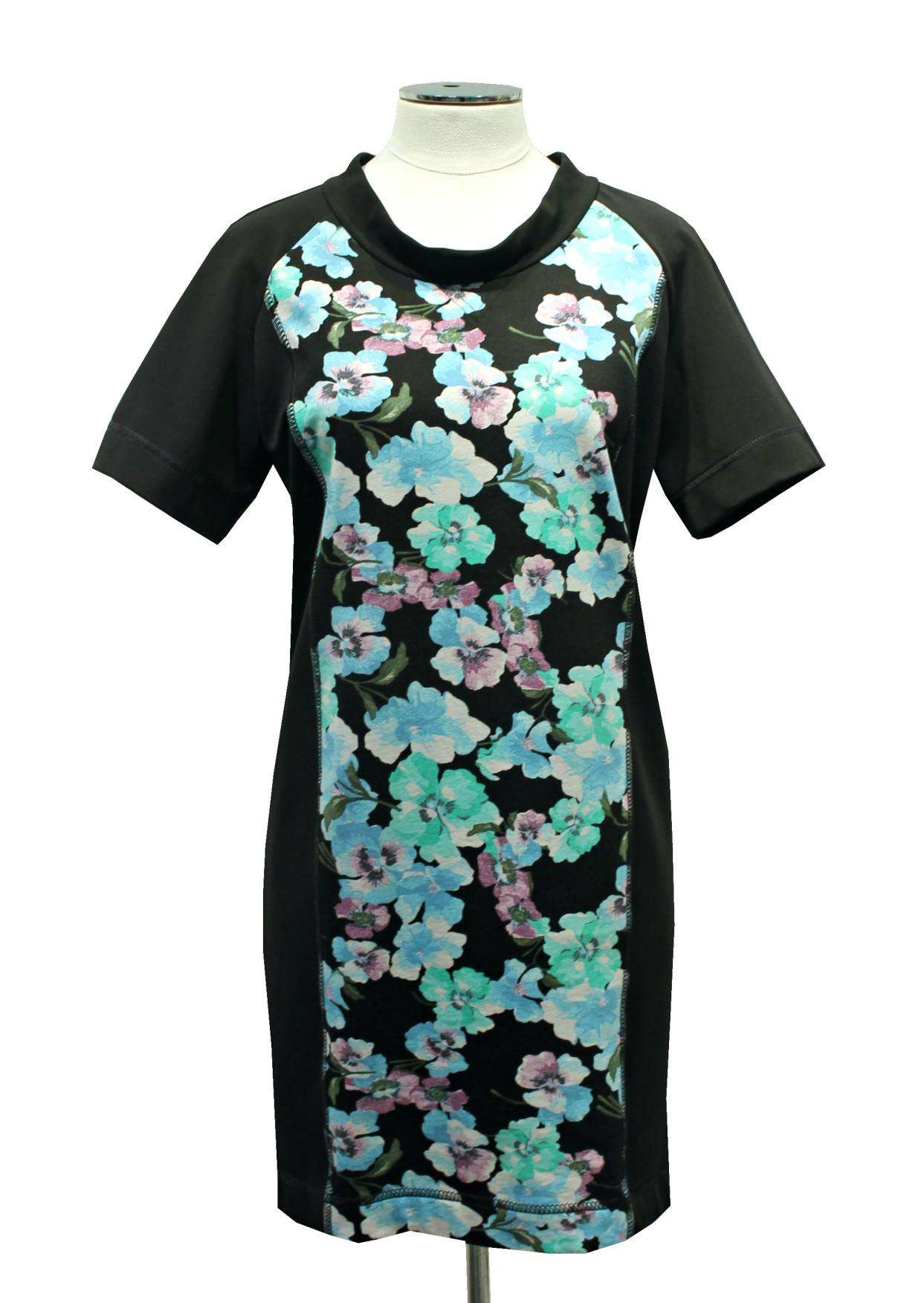 DELTA floral panel sheath dress with short sleeves and round neckline — Persona by Marina Rinaldi