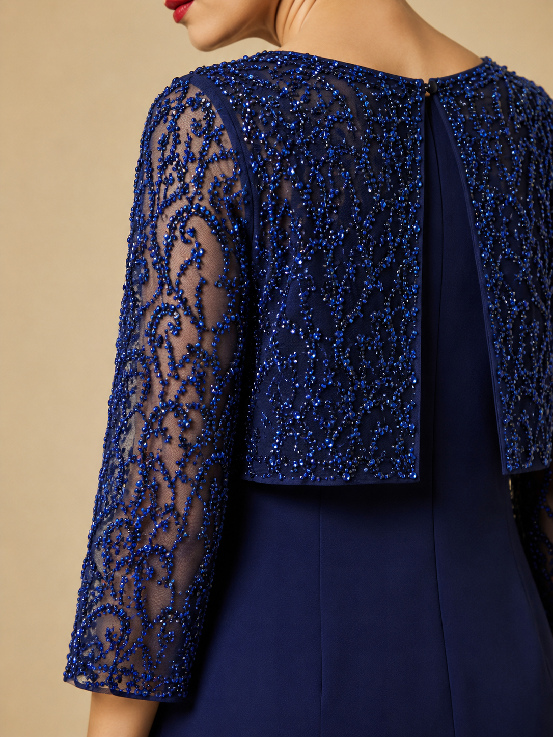 Elegant long silk chiffon Dress DEMETRA with sequin-embroidered sleeves and cuffs from the Red Carpet collection