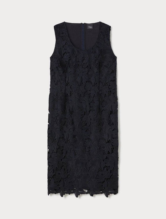 Mint and navy blue Justin Lace Midi Dress with macrame lace and matching sleeves by Persona by Marina Rinaldi