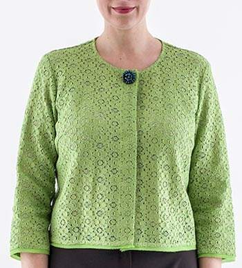 FAVOLA lace jacket by Persona with round neckline, delicate lace texture, and jewel-style button closure