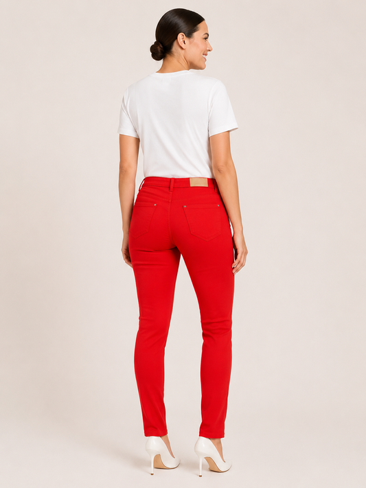High-rise classic jeans with crystal-embellished back pockets and stretch cotton denim