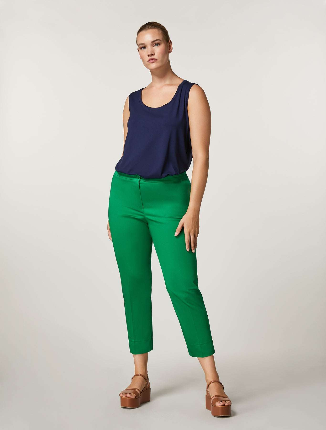 Slim fit Trousers OREL in cotton satin with elasticated waistband and pressed pleats