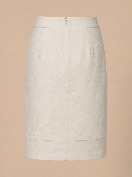 Cream linen skirt CREME back view with zipper plus size