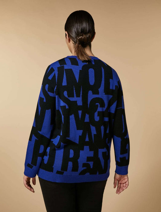 Sweater ABATTO straight-fit wool blend with two-tone jacquard pattern and round neckline