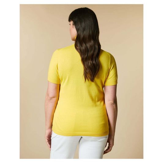 Vibrant yellow AGAVE short-sleeved sweater with high neckline and ribbed trims from Marina Rinaldi Marina Sport collection