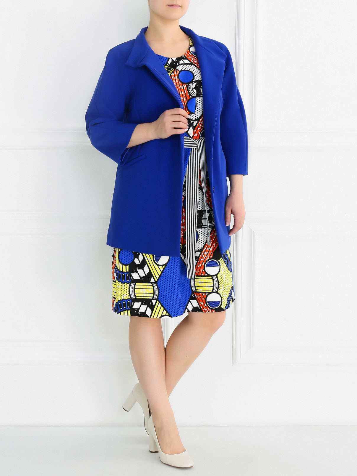 TEORIA styled with a print dress — bold colour mix