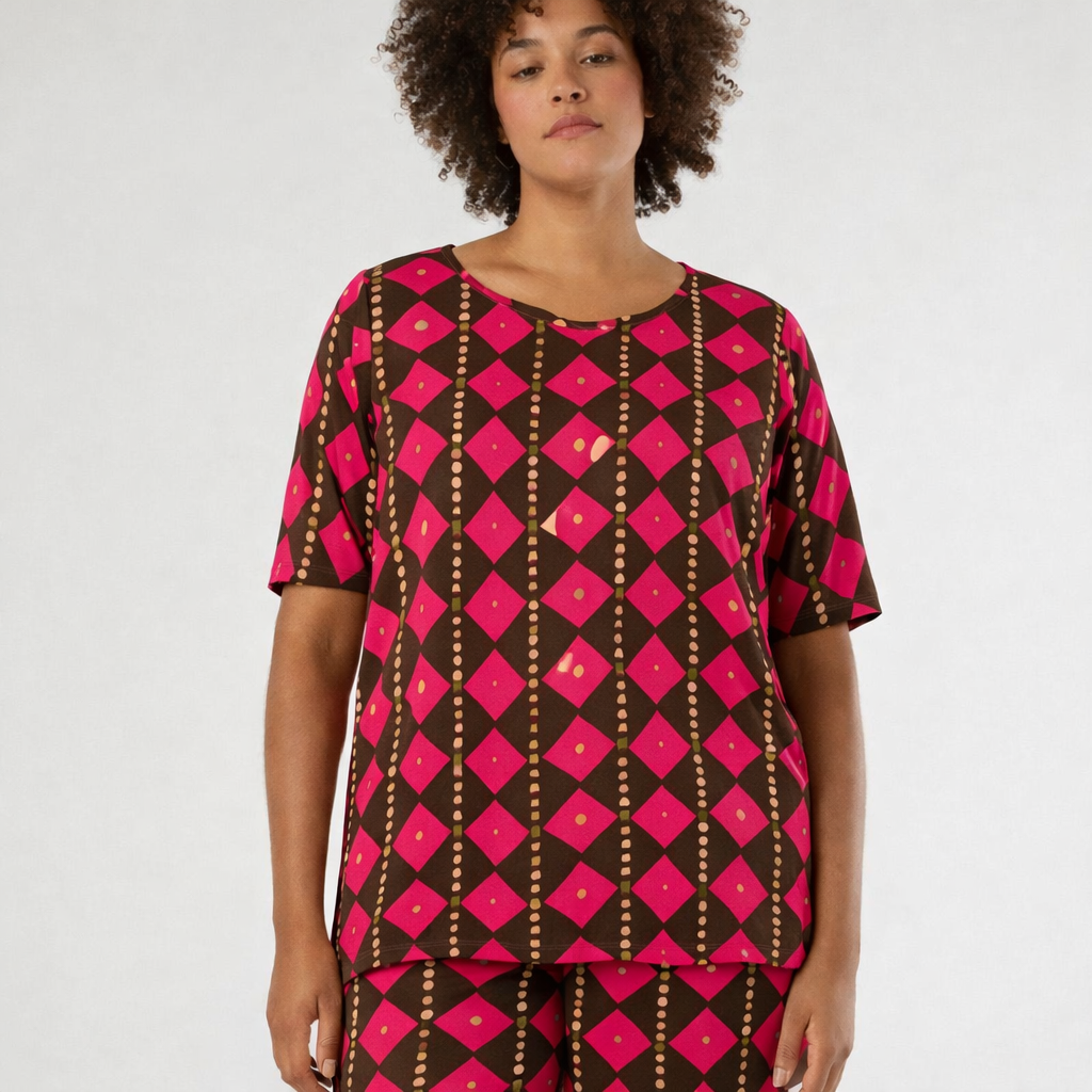 PLACIDO printed viscose blouse in bold print with boxy fit and round neckline