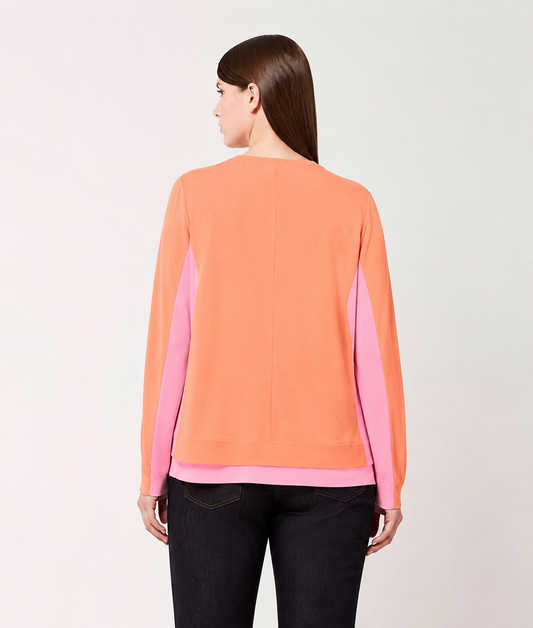 MARA cardigan by Persona by Marina Rinaldi, two-tone viscose knit with contrast side inserts and button fastening