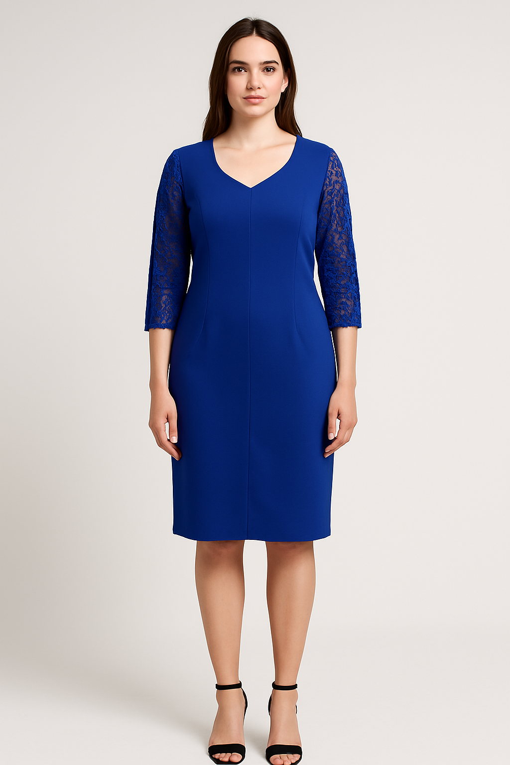 Платье Decorato кобальтово-синего цвета с кружевными рукавами
