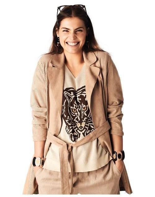 Beige perforated leather jacket with belt by Per Te by Krizia, lightweight and elegant design