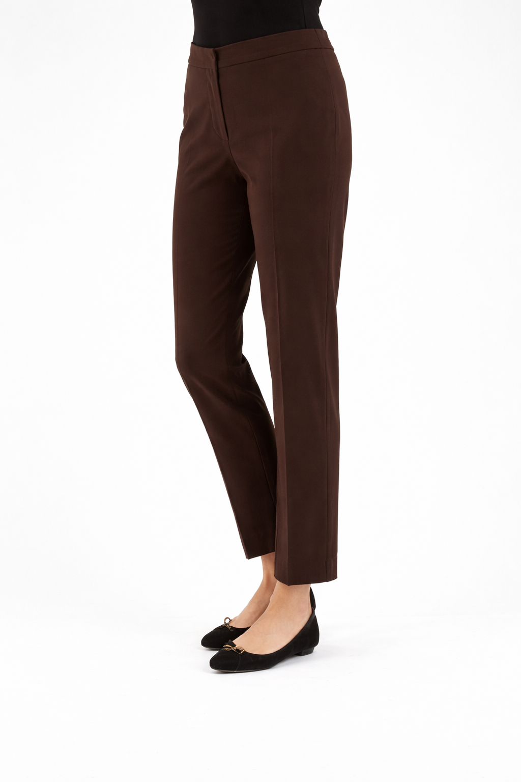 Brown BATIC cropped trousers with tailored ankle-length design and stretch fabric from Persona by Marina Rinaldi