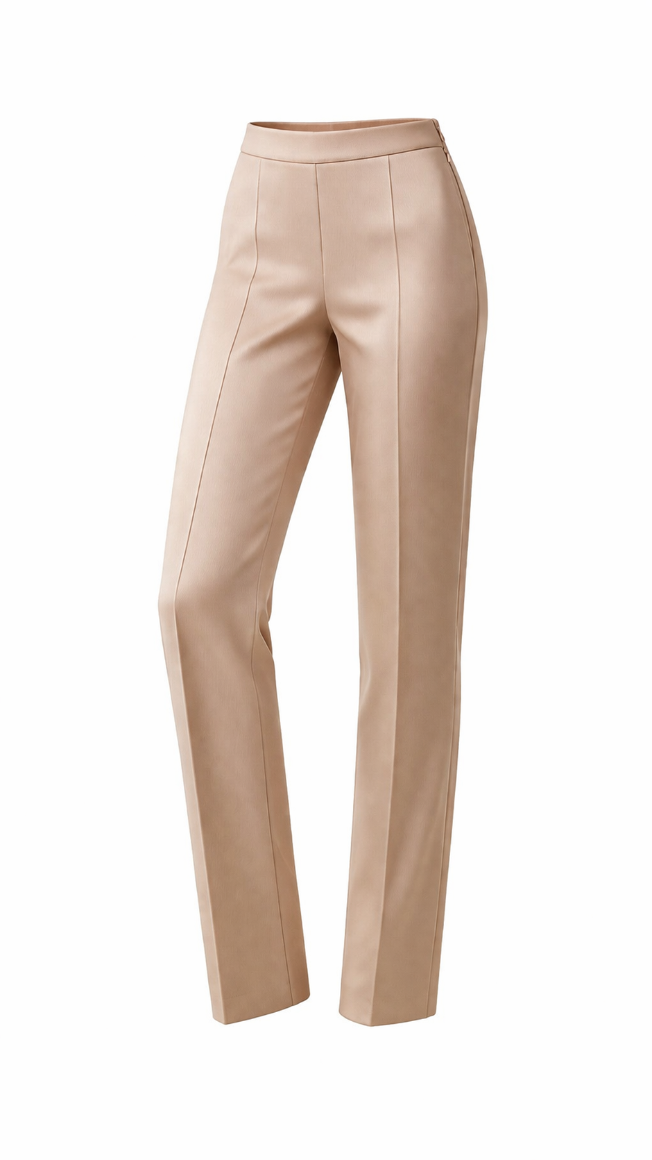 RUSSIA classic straight trousers in silk-like polyester blend with front crease and discreet side zip for a polished office look