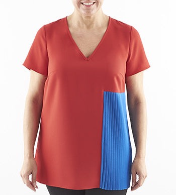 FAIR blouse short-sleeve V-neck pleated lightweight polyester office wear