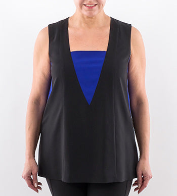 FORMA sleeveless top with square neckline and contrast inserts in lightweight polyester for modern office and casual wear