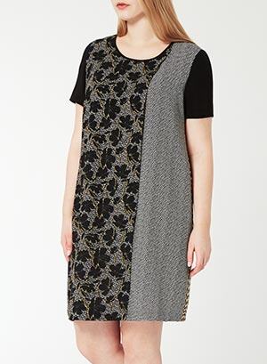 DECIDERE floral–graphic sheath dress with short sleeves and round neckline — Persona by Marina Rinaldi