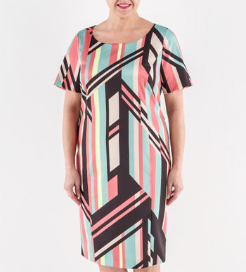 Dress DETTO classic sheath silhouette with short sleeves and graphic print by Persona by Marina Rinaldi