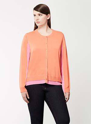 Two-tone MARA cardigan with round neckline and button fastening by Persona by Marina Rinaldi