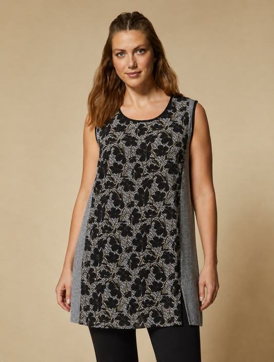 BALIA sleeveless tunic with asymmetric cut and contrast print in lightweight polyester fabric