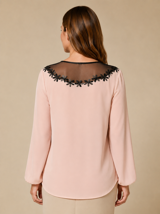 Blouse BAGHERA by Marina Rinaldi with sequin embroidery and round neckline in soft viscose fabric