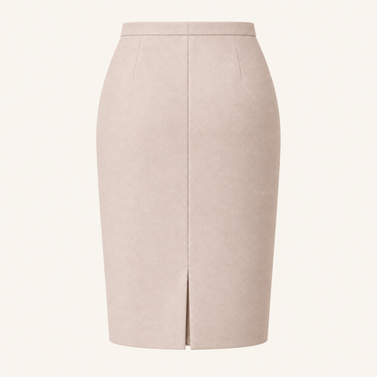 Marina Rinaldi CANCAN beige pencil skirt in smooth woven fabric, with a high waistband and front slit.