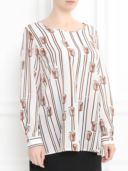 Plus size BASIC blouse with tulip print in 100% crepe – Marina Rinaldi