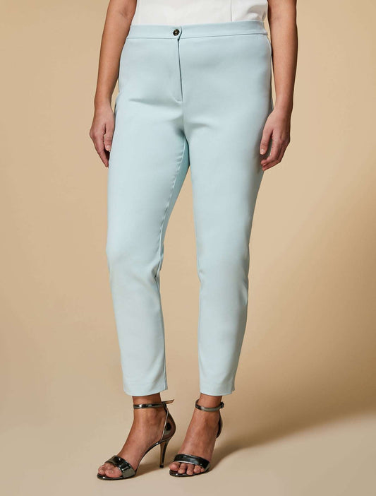 Thin elastic cotton and nylon trousers with hidden button and zipper for a comfortable everyday fit