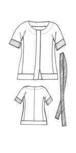 White linen short sleeve jacket with burgundy cuffs and removable belt by Marina Rinaldi