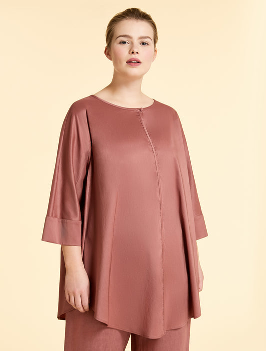 FIORAIO tunic front view — glossy marsala cotton poplin