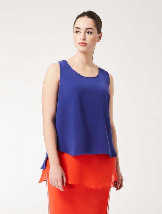 Double Two-Tone Georgette Blouse FINALE with layered design and rounded side slits for versatile stylish wear