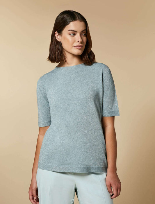 Sweater ALCE straight-cut seamless boat neck with lurex viscose blend and short sleeves