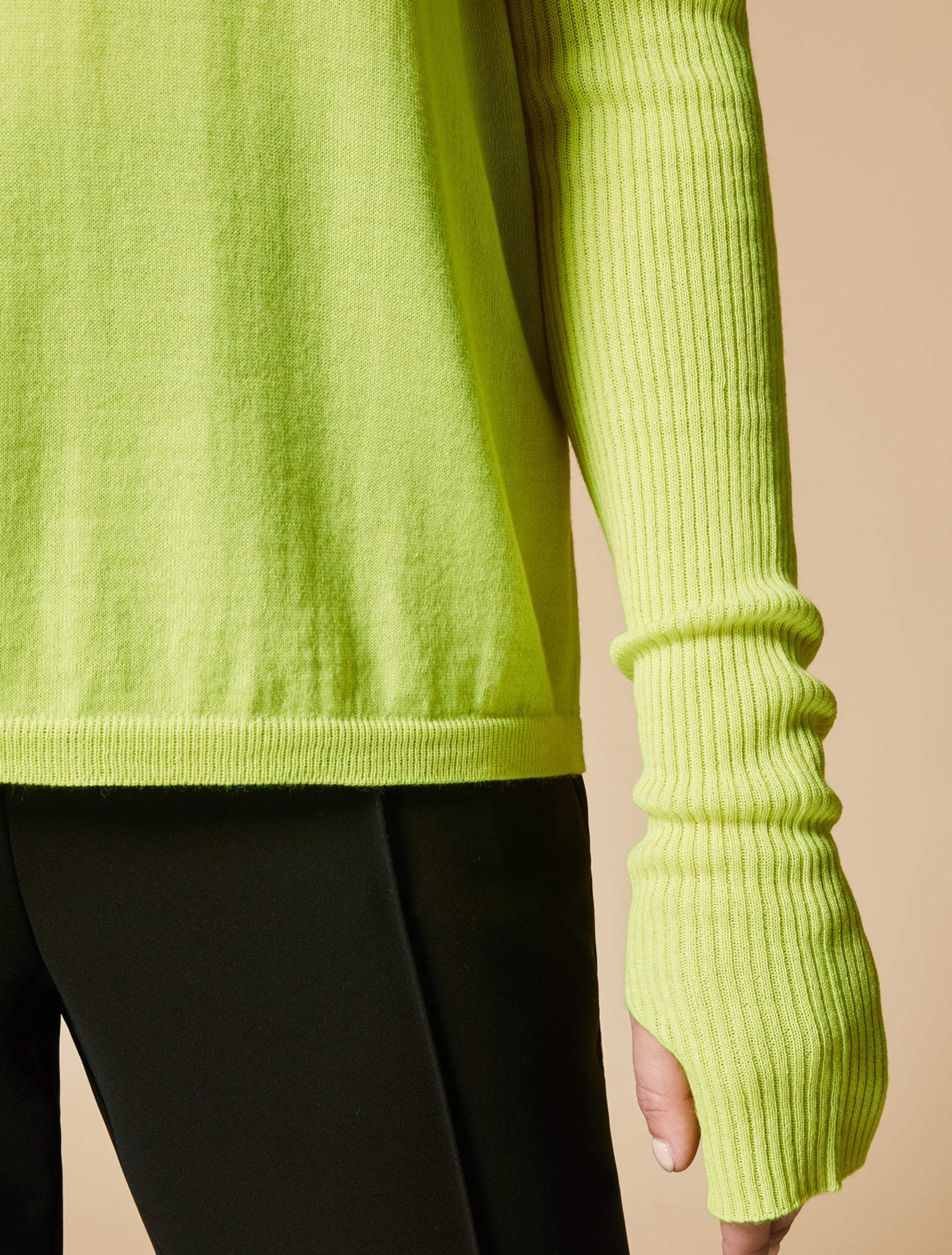 ASSOLUTO high-neck sweater in bright blue merino wool blend with thumbhole cuffs and relaxed fit